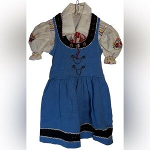 Vintage Child’s Dirndl Dress | European Folk Costume | Embroidered Blue Dress